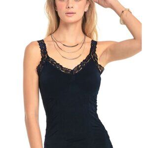 MOPAS Ladies Black Wrinkled Camisole with Lace Straps - One Size